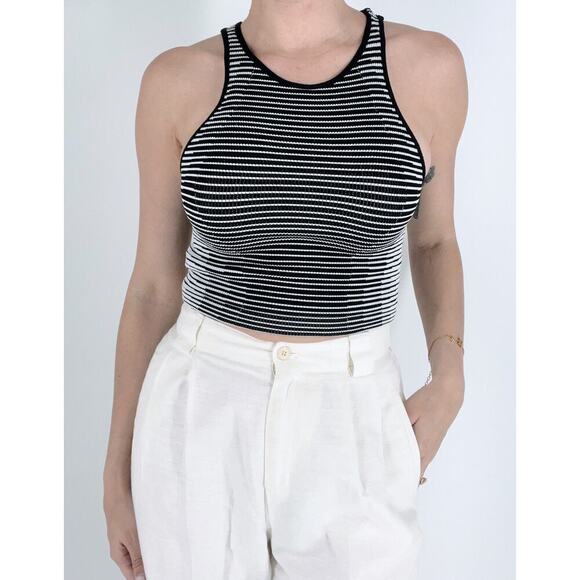BCBGeneration Black and White Striped Cropped Stretch Tank Top Size XS/S - Picture 1 of 3